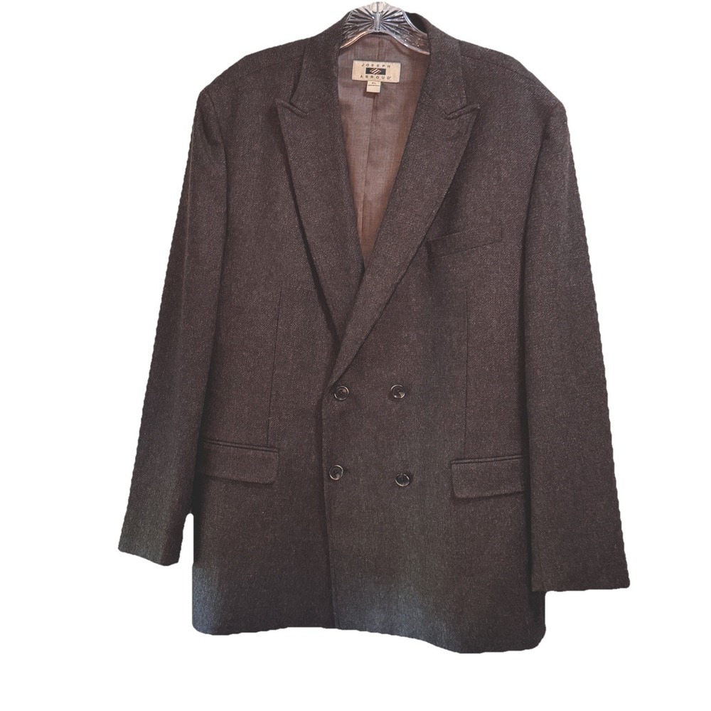 Joseph Abboud Blazer Sz XL Brown Wool Blend Double Breasted Elbow Patches